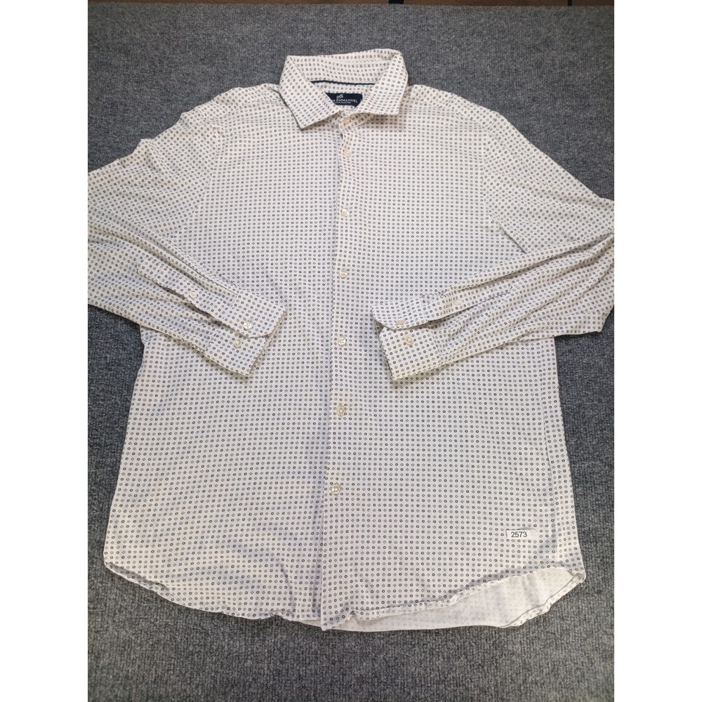 Victor Emanuel Mens XL Dress Shirt White Black Geometric Long Sleeve 17.5 34/35